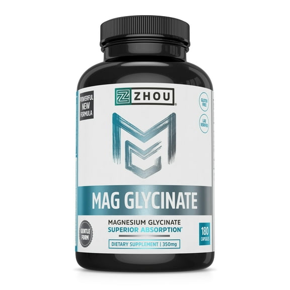 Zhou Magnesium Glycinate Complex 350 mg | Muscle Relaxation & Recovery, Healthy Sleep, Bone Strength, Heart Health Support | Vegan, Non-GMO, Bioavailable, 90 Servings, 180 Tablets