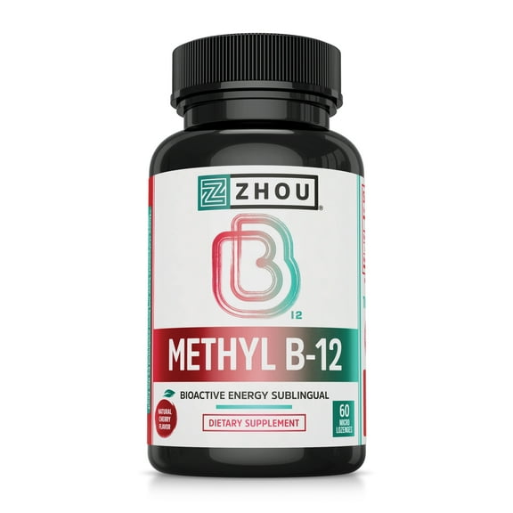 Zhou Methyl B12 Lozenges, 5000 mcg for Maximum Absorption and Active Energy | Vegan | 60 Micro Lozenges
