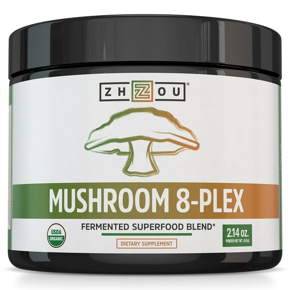 Zhou Mushroom 8-Plex | Boost Immune Support, Energy, Endurance & Overall Wellness | Lions Mane, Reishi Mushroom & Turkey Tail | 30 Servings, 2.14 oz