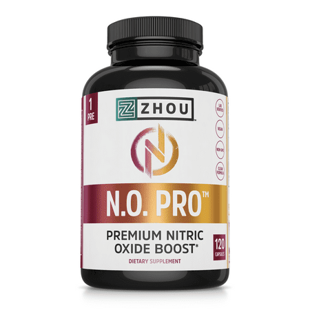 Zhou Nitric Oxide with L Arginine, Citrulline Malate, AAKG and Beet Root | Muscle Builder for Strength, Blood Flow and Endurance | 30 Servings, 120 Veggie Caps