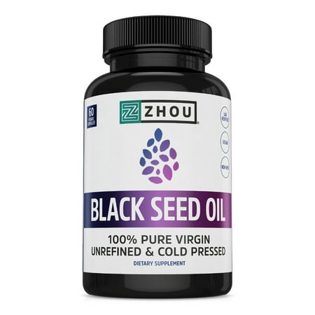 Zhou Black Seed Oil | 100% Virgin, Cold Pressed Source of Omega 3 6 9 | Super Antioxidant for Immune Support, Joints, Digestion, Hair & Skin | 60 Caps