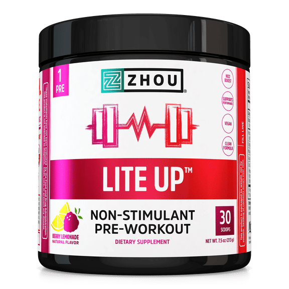 Zhou Nutrition Lite Up Non-Stimulant Pre-Workout, Berry Lemonade, 7.5 Oz