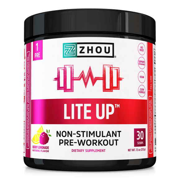 Zhou Nutrition Lite Up Non-Stimulant Pre-Workout, Berry Lemonade, 7.5 Oz