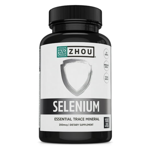 Zhou Selenium 200mcg | for Thyroid, Prostate and Heart Health | Essential Trace Mineral with Superior Absorption | No Yeast | 100 Veg Caps