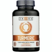 Zhou Turmeric Curcumin and Ginger with Bioperine 1800 mg | Extra Strength Antioxidant for Maximum Joint Comfort and Mobility | Non-GMO | 30 Servings, 90 Veggie Caps