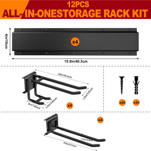 Zhouguangjun 12pcs Garage Organizer Wall Mounted Adjustable Tool Storage Rack System
