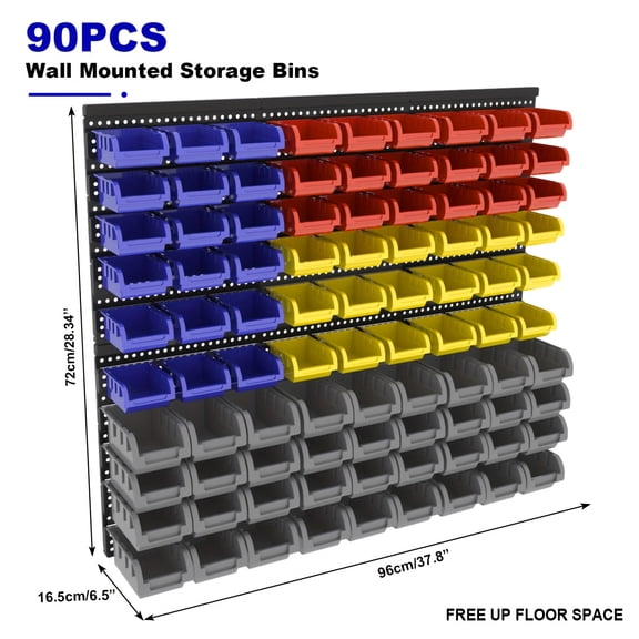 Zhouguangjun 90pcs Wall-Mounted Tool Organizer System With Storage Bins