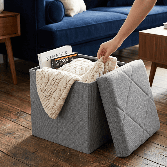 Zhouguangjun Folding Storage Footrest Ottoman Bench with Seat 15 inch