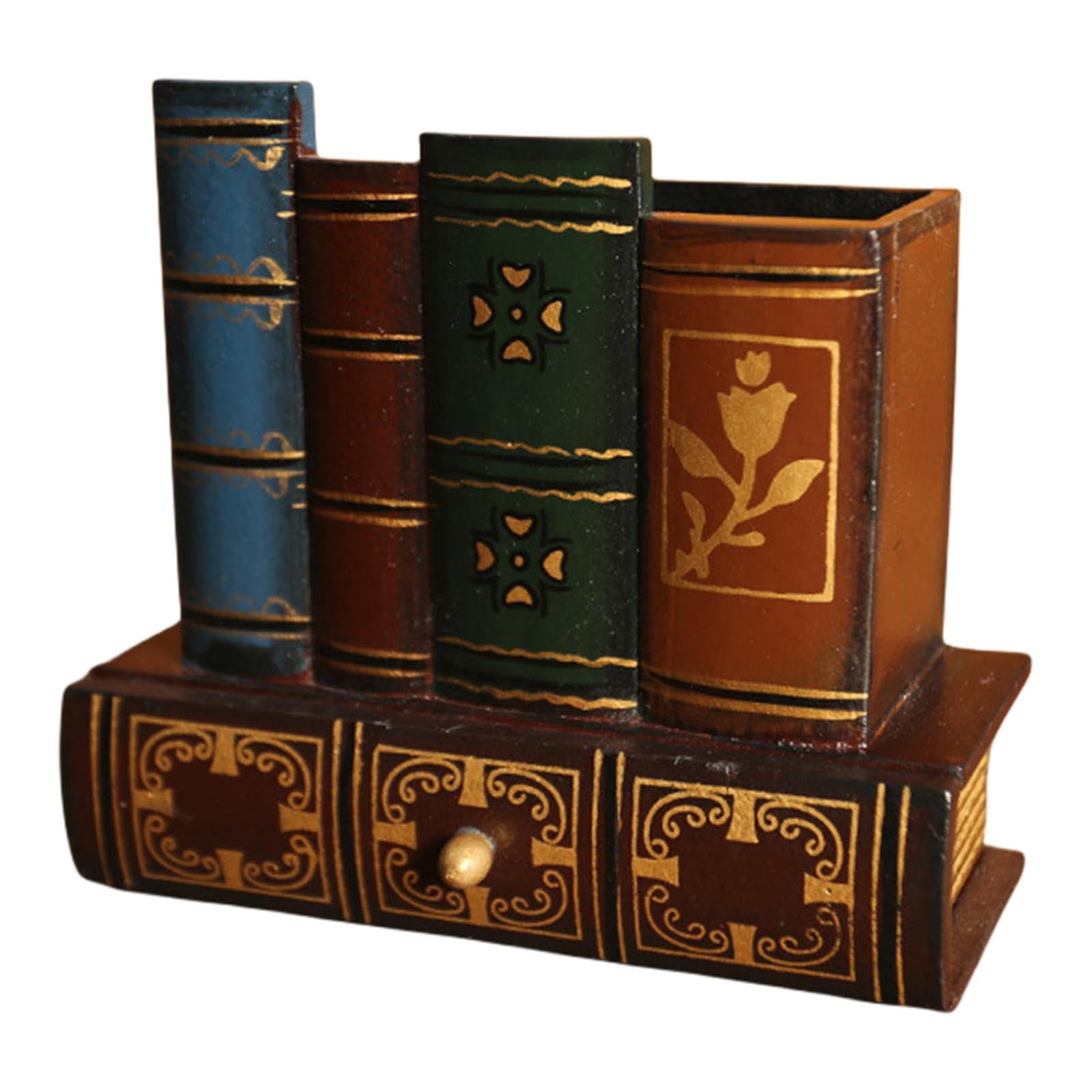 Antique Coffee Resin Library Books Design Desk Organizer with Drawer
