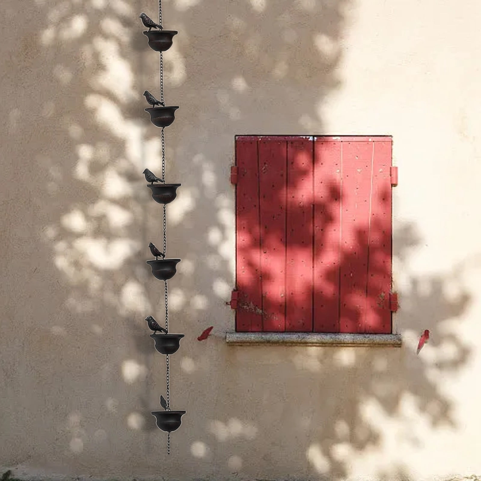 Vintage Bird Rain Chain Drain Gutters Decorated Rain Chain Garden Rain Steering Wheel Chain 8 Feet (About 2.5 ) Bronze Large Stain Glass Window