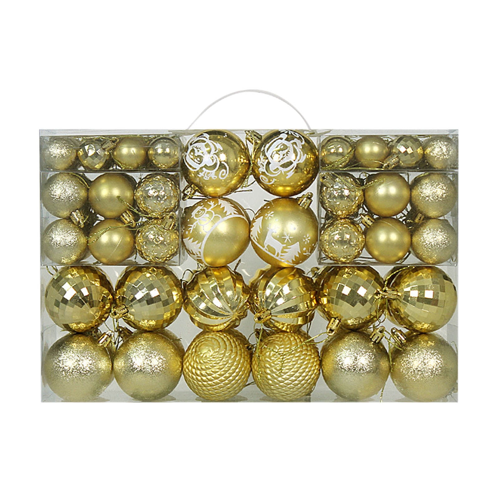 Gold Shatterproof Plastic Christmas Ball Ornaments Set, 100 Pieces