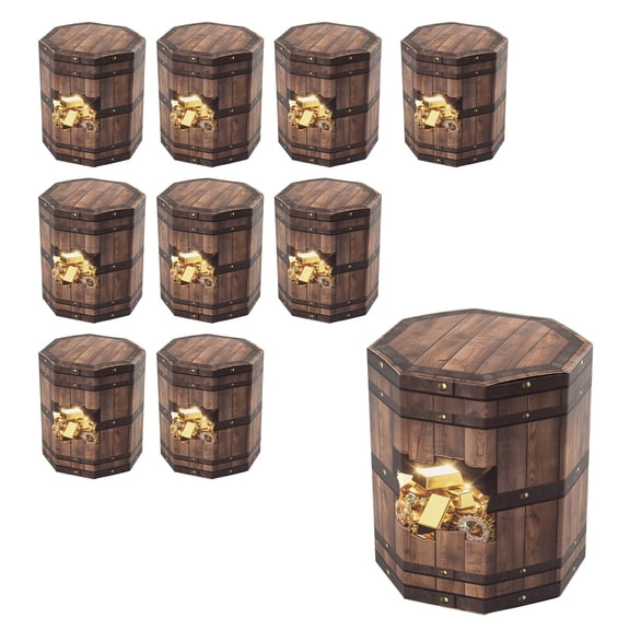 Zhourta 10pcs Halloween Wood Grain Coin Treasure Gift Box Folding Barrel Container for Party Favors and Themed Decor