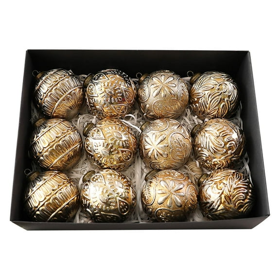 Zhourta 12PCS Christmas Balls 3Inch Vintage Style Ornaments Set Antique Finish Tree Decorations Boxed Hanging Balls