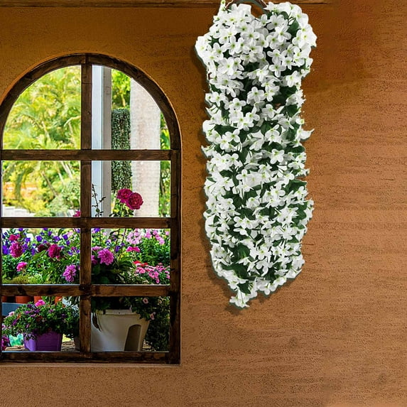 Zhourta 28inch Artificial Violet Flower Hanging Basket - Faux Wisteria Vine with Cascading Blooms for Home Decor