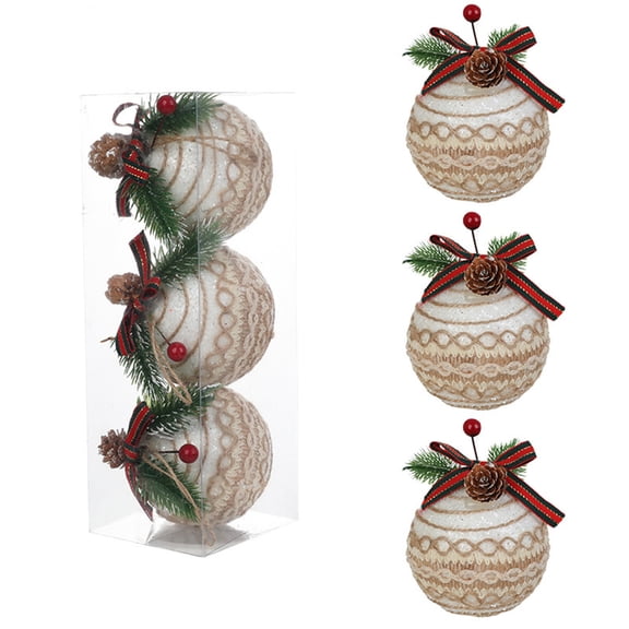 Zhourta 3PCS Needles Pinecones Foam Balls 3Inch Christmas Balls Plaid Bags Christmas Tree Decorations Hangings
