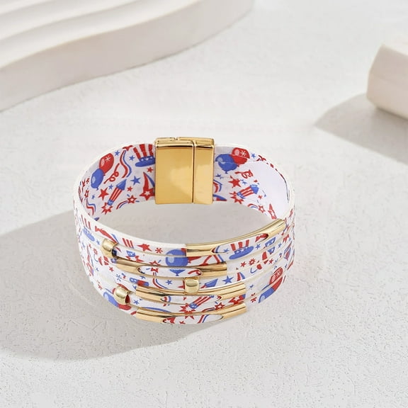 Zhourta 4th of July Bracelet Patriotic American Flag Copper Jewelry for Women Men Independence Day Party Favor Red White Blue Wrist Decor