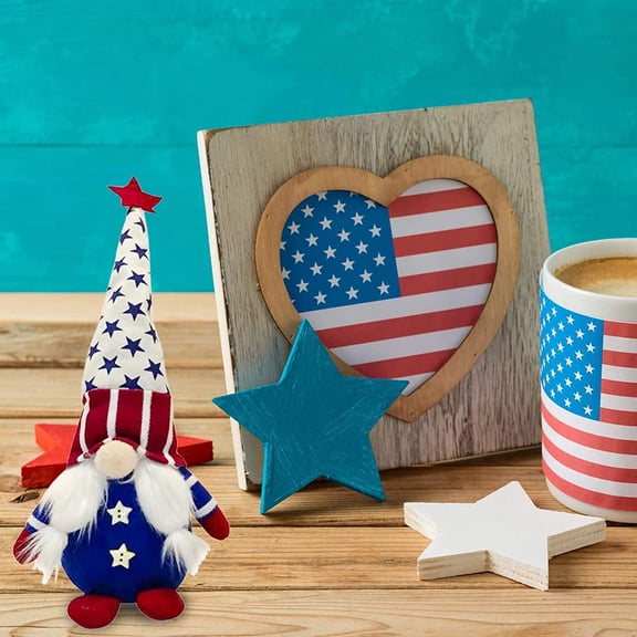 Zhourta 4th of July Faceless Gnome Decor Patriotic Red White Blue Garden Statue for Memorial Day Porch Party Gift