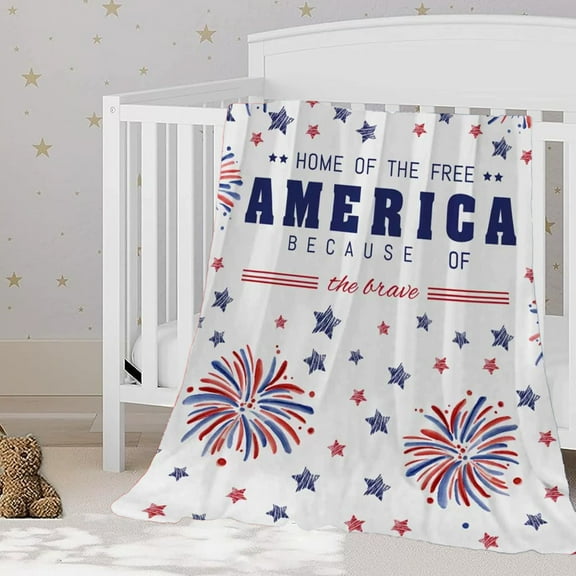 Zhourta 4th of July Flannel Blanket 27.56x39.37Inch Patriotic American Flag Design, Super Soft Red White Blue Throw for Independence Day Celebrations