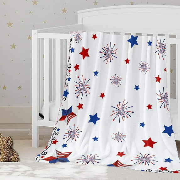 Zhourta 4th of July Flannel Blanket 27.56x39.37Inch Patriotic American Flag Design, Super Soft Red White Blue Throw for Independence Day Celebrations