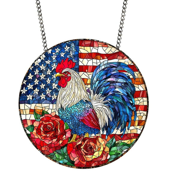 Zhourta 4th of July Hanging Sign 8Inch Acrylic Window Decor Patriotic Red White Blue Painted Wall Art for Memorial Day Home Celebration"