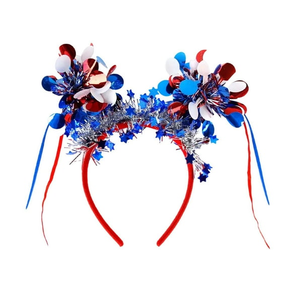 Zhourta 4th of July Headband with Fringe Patriotic Red White Blue Hair Accessory for Memorial Day Party Celebration