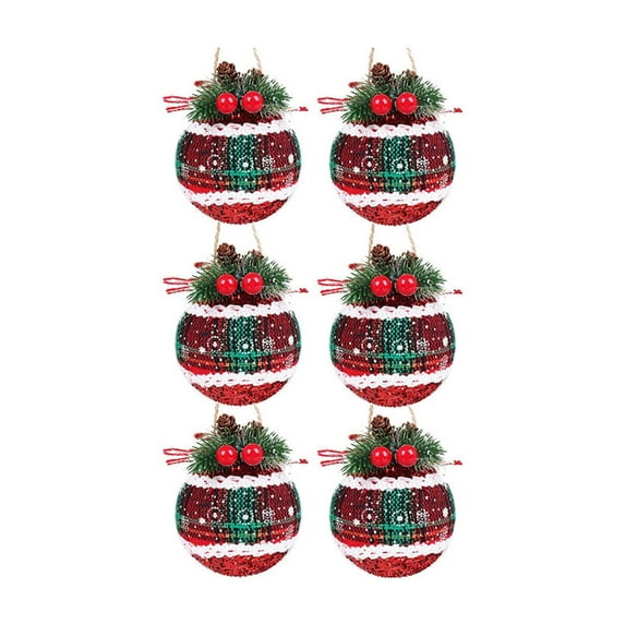 Zhourta 6PCS Christmas Cloth Bag Ball Red Plaid Christmas Tree Hanging Decorations Christmas Foam Ball Decorative Hangings 2.36 Inch