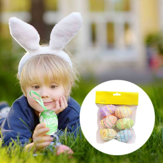 Zhourta 6PCS Easter Eggs Hanging Ornaments for Easter Tree Basket Easter Decorative Easter Mini Tree Ornaments Easter Gift for Children 2.36×1.57Inch