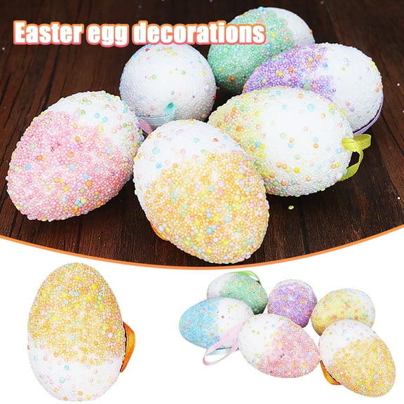 Zhourta 6PCS Easter Foam Eggs Hanging Decorations for Wall Tree DIY Easter Holiday Party Home Furnishing Pendants Gift