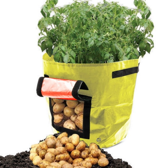 Zhourta 7/10 Gallon Grow Bags with Flap Thickened Aeration Fabric Pots Heavy Duty Cloth Pots for Plants Potato Planter PE Container Bag Pouch Plant Growing Pot Side Window