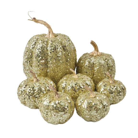 Zhourta 7PCS Halloween Sequined Pumpkin Decor Set Festive Shiny Table Centerpiece for Thanksgiving Fall Home Party Decorations