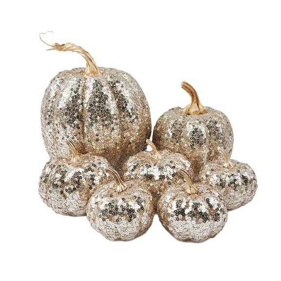 Zhourta 7PCS Halloween Sequined Pumpkin Decor Set Festive Shiny Table Centerpiece for Thanksgiving Fall Home Party Decorations