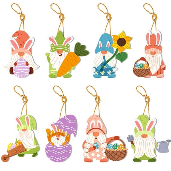 Zhourta 8PCS Easter Hanging Gnome Bunny Tree Ornaments Colorful Hanging Easter Tree Decorations Easter Ornaments for Tree Basket Crafts Easter Party Favors