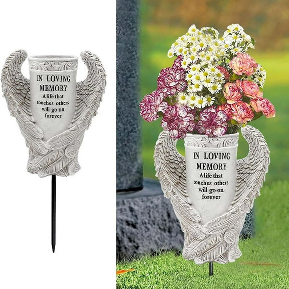 Zhourta Angel Vase Cemetery Grave Vases for Cemetery with Stake Pet Tombstone Urn Decoration Garden Memorial Gifts Easter Decorations