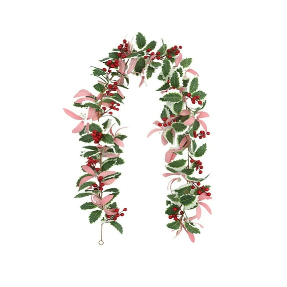 Zhourta Artificial Christmas Garland Pink Red Berries Vine for Holiday Mantel Door and Festive Wall Decoration