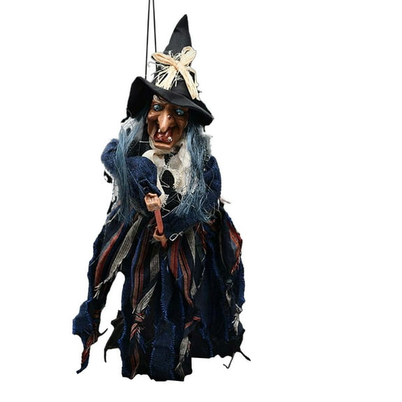 Zhourta Blue Touch Activated Glowing Eye Screaming Witch Halloween Prop with Sound Effects for Spooky Party Decor