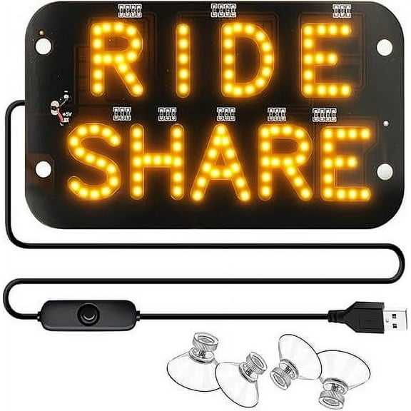Zhourta Car LED Light Sign 7.5×4.5 Inch Windshield LED Car Sign with Suction Cups Text Led Light For Ride Driver