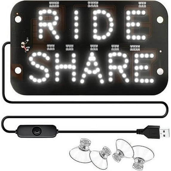 Zhourta Car LED Light Sign 7.5×4.5 Inch Windshield LED Car Sign with Suction Cups Text Led Light For Ride Driver