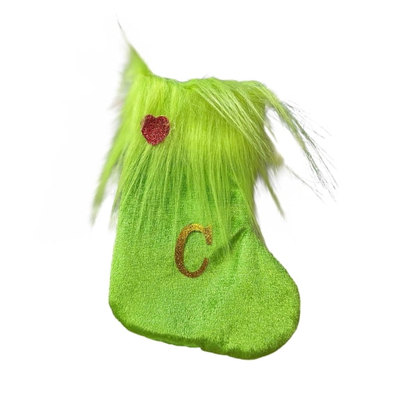 Zhourta Christmas Alphabet Stockings 26 Letters Green Fuzzy Knitted Hosiery Wool Hosiery Embroidered Hanging Decor for Kids Candy Storage and Festive Decorations