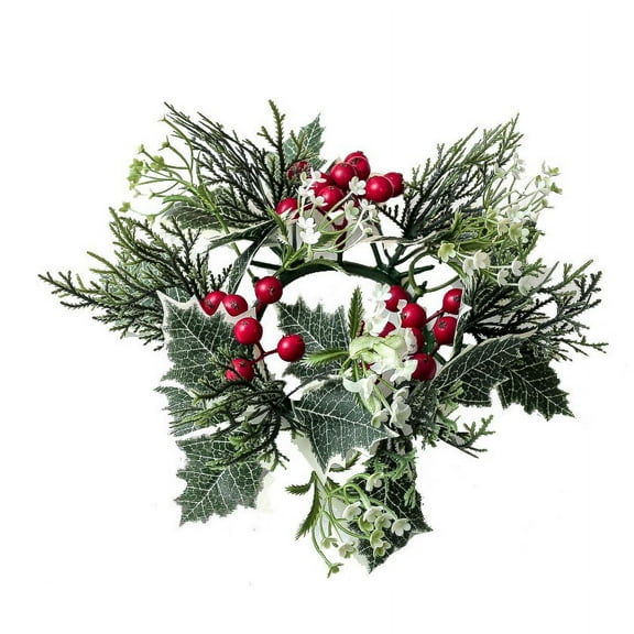 Zhourta Christmas Red Fruit Candle Holder Decoration Aroma Candle Wreath Wreath Christmas Decoration Supplies Arrangement Ornament Wreaths for Tabletop Festivals Easter Party Wedding