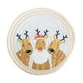 thumbnail image 1 of Zhourta Christmas Round Insulated Placemat Cotton Rope Braided Plate Mat Elk Snowman Pattern Decoration Non Slip for Dining Table Holiday Party Decoration, 1 of 6