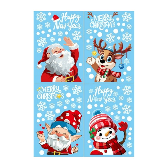 Zhourta Christmas Stickers Elk Santa Claus Snowman Kids Holiday Gifts Living Room Bedroom Decoration Wall Stickers Window Stickers Holiday Party Supplies
