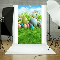 Zhourta Easter Backdrops for Photography 3D Hanging Spring Colorful Eggs Fence Grass Wall Decor Photography Background Party Decoration 3×5ft