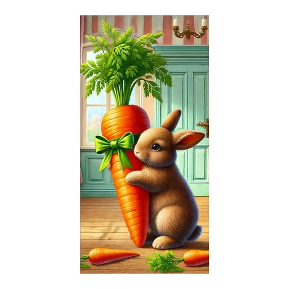 Zhourta Easter Banners for Front Door Creative Bunny Easter Door Curtain Suitable for Large Party Supplies Room Garden Wall Decoration Background Banner 71×35Inch