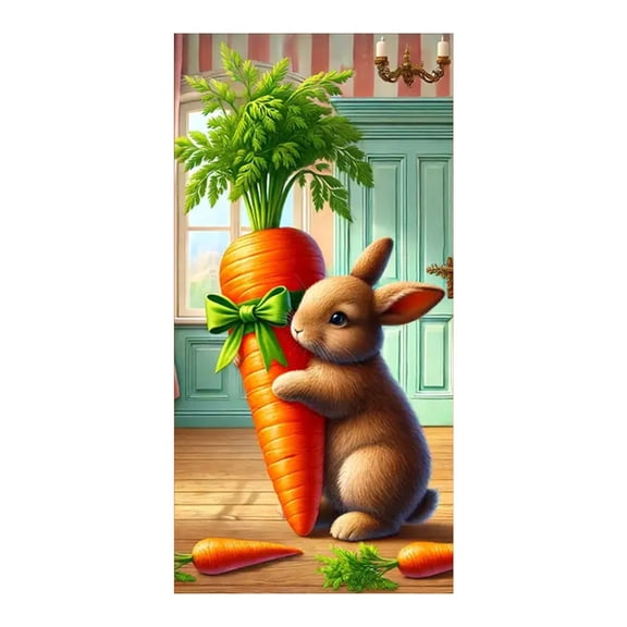 Zhourta Easter Banners for Front Door Creative Bunny Easter Door Curtain Suitable for Large Party Supplies Room Garden Wall Decoration Background Banner 71×35Inch