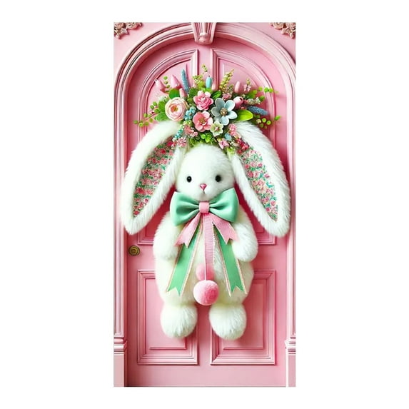 Zhourta Easter Banners for Front Door Creative Bunny Easter Door Curtain Suitable for Large Party Supplies Room Garden Wall Decoration Background Banner 71×35Inch