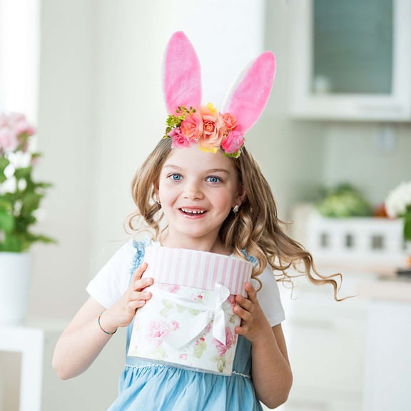 Zhourta Easter Cute Ears Headdress Long Bunny Ear Headband Artificial Flower Decoration Suitable For Easter Decoration Party Decoration Perfect for Egg Hunts and Gifts