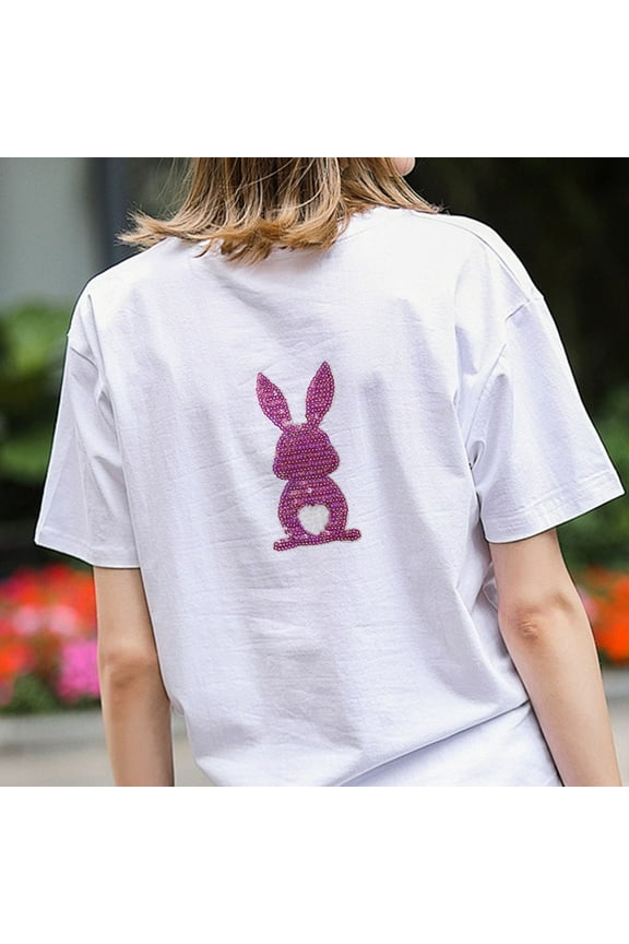 Easter Rabbit Decorative Patches Iron On Patches Glitter Sweatshirt Side Bow Embroidered Patch Cute Sequin Applique Sew On Fabric Patches Shiny DIY Decorative Accessories