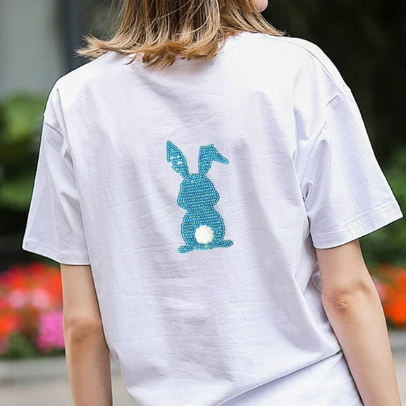 Zhourta Easter Rabbit Decorative Patches Iron On Patches Glitter Sweatshirt Side Bow Embroidered Patch Cute Sequin Applique Sew On Fabric Patches Shiny DIY Decorative Accessories