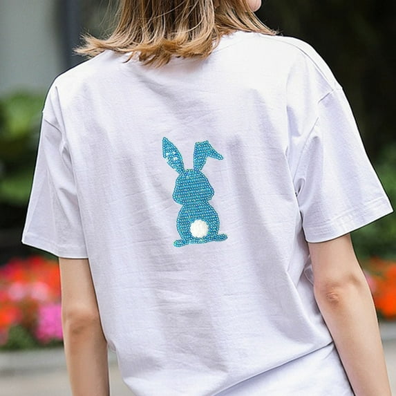 Zhourta Easter Rabbit Decorative Patches Iron On Patches Glitter Sweatshirt Side Bow Embroidered Patch Cute Sequin Applique Sew On Fabric Patches Shiny DIY Decorative Accessories