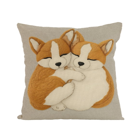 Zhourta Embroidered Style Dog Pillow Cover with Corgi and Shiba Inu Print Soft Sofa Cushion Case Perfect Gift for Pet Lovers and Home Decor